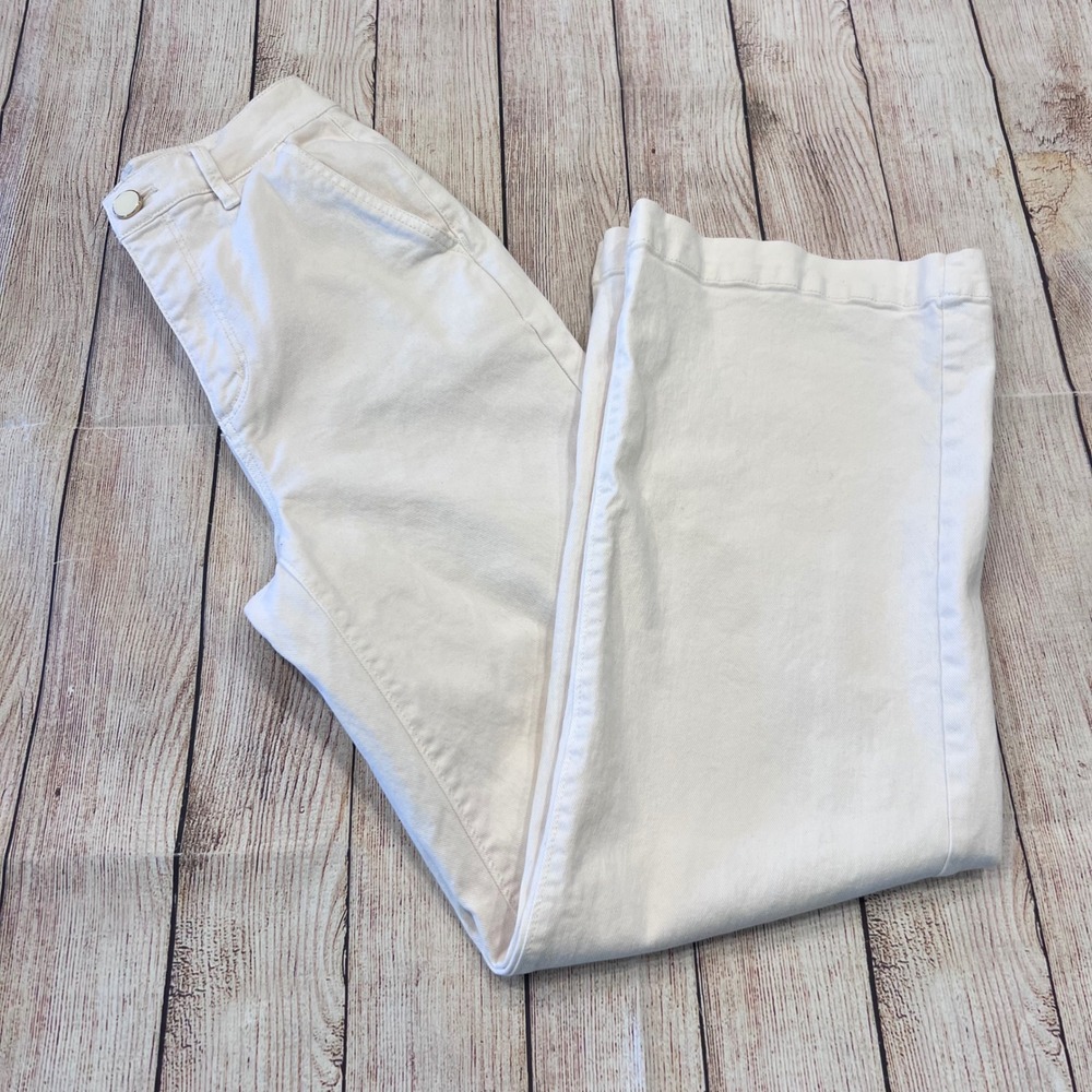 Ann Taylor The Trouser White Wide Leg High Rise Pants 00P Cotton Blend 834647